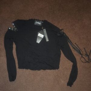 BN Killstar Black Lace-Up Long Sleeve  Crop Top